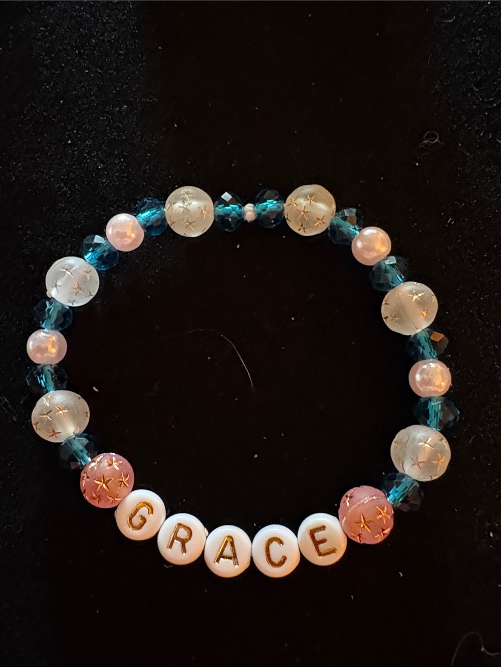 Personalized Beaded Bracelet in Teal, Pink & White - Grace